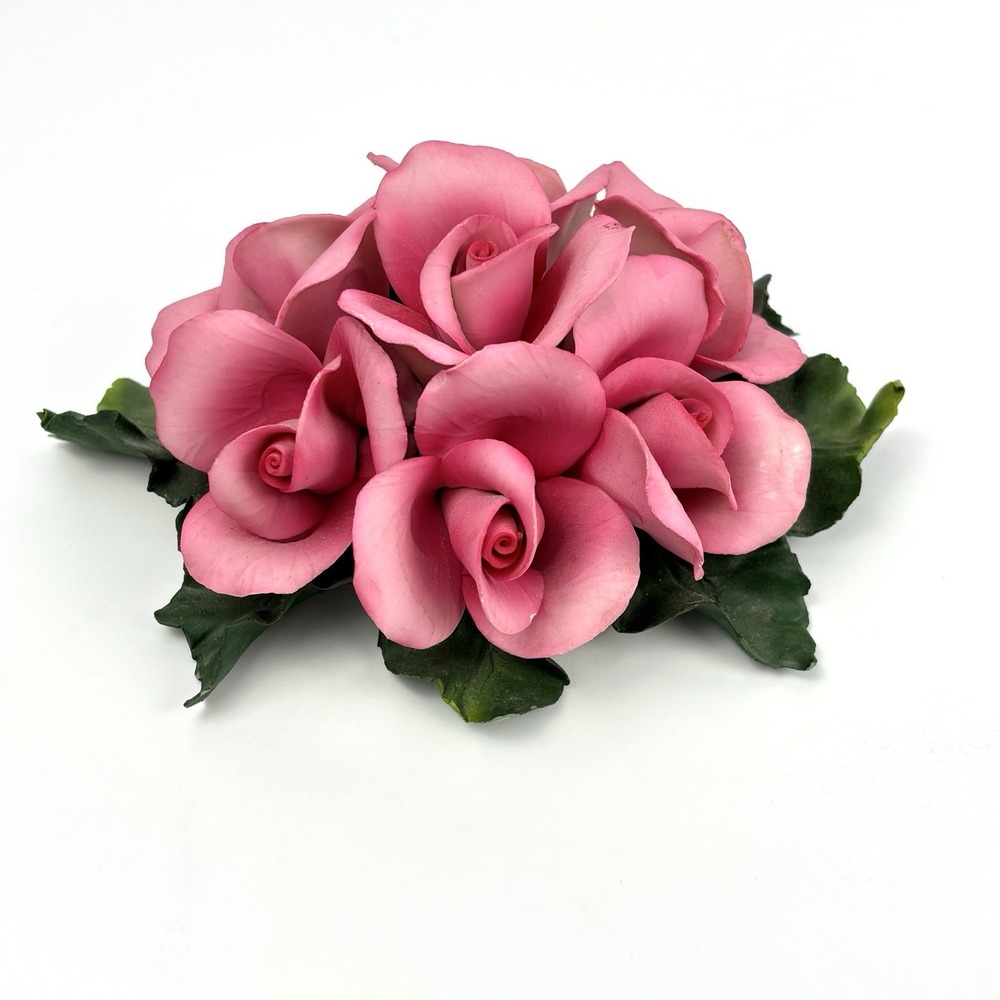 Fabar Italy Pink Porcelain Rose Bouquet Figurine Floral Centerpiece Sculpture